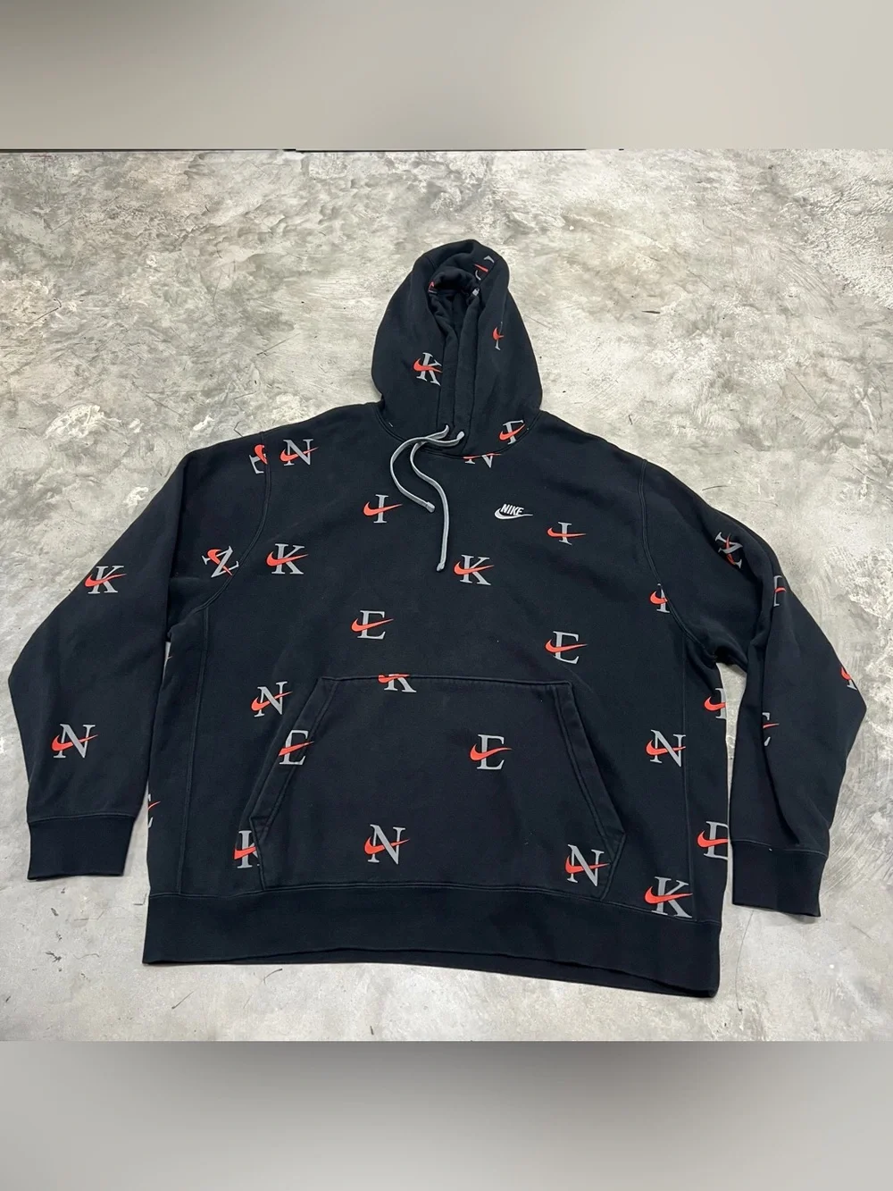 Nike Hoodie Mens Size XXL Black Graphic Y2K AOP Club Fleece Sweatshirt DV9601